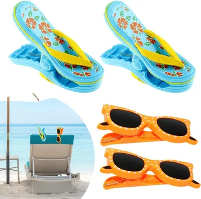 Image de Pinces à linge pour serviettes de plage, en plastique, lot de 4, résistantes au vent, pour la plage et le séchage du linge
