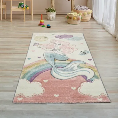 Obrázok produktu pre Detský koberec s motívom morskej panny, detský koberec s motívom princeznej, pastelové farby, rozmery – 80 x 150 cm