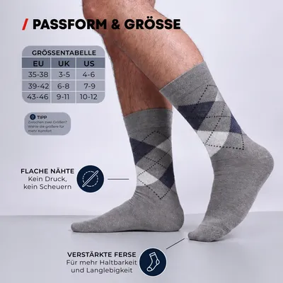 Produktbild von Basicsocken 10 Paar PREMIUM Uni KARO Business Socken mit Rautenmuster