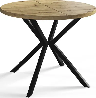 Produktbild von Runder Esszimmertisch LOFT LITE, ausziehbarer Tisch Durchmesser: 100 cm/180 cm, Wohnzimmertisch Farbe: Mattbraun, mit Metallbeinen in Farbe Schwarz