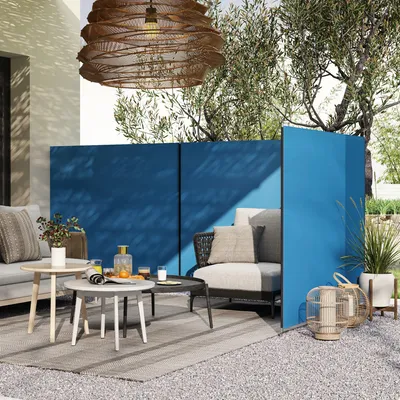 Produktbild von Windschutz Camping Strand, Sichtschutz faltbar, Polyester Stahlstangen, Blau | 540 x 150 cm | 2,66 kg | mit Tragetasche