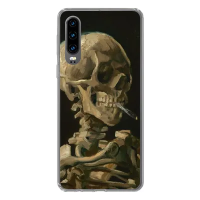 Produktbild von MuchoWow® Handyhülle Schutzhülle Hülle für Huawei P30 Skelettkopf mit brennender Zigarette - Vincent van Gogh Silikon Softcase Handy Hülle - Kartenbesitzer