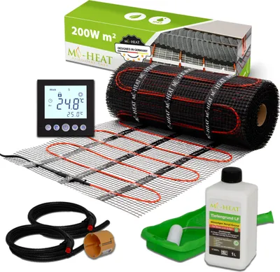 Obrázok produktu pre Elektrické podlahové vykurovanie tenkovrstvová vykurovacia rohož 200Watt kompletná sada termostatických dlaždíc 3,5m²