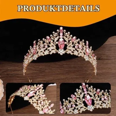 Produktbild von Goldene Diadem-Krone als eleganter Haarschmuck für die Braut mit rosa-weißen Strasssteinen für Hochzeit, Geburtstag, Party und Prinzessinnen-Anlässe