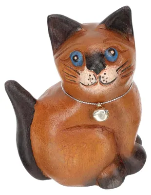 Produktbild von Handgeschnitzte Holzkatze als Dekoration für Schreibtisch und Ostern