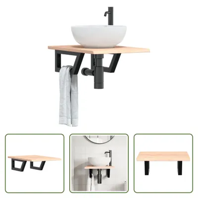 Immagine prodotto di The Living Store Piano lavabo con staffa in acciaio e legno massiccio di rovere