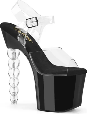 Produktbild von BLISS-708 Pleaser vegane Damen High Heels Plateausandaletten Perlenabsatz klar schwarz