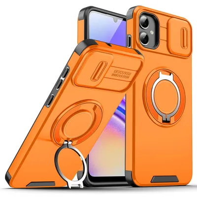 Obrázek produktu pro Dvouvrstvé pouzdro pro Samsung Galaxy A05, s posuvným krytem fotoaparátu a magnetickým kroužkovým stojánkem Pomerančový