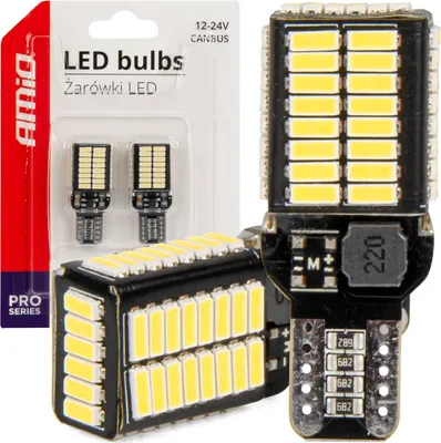 Product packaging and LED bulbs on a white background.