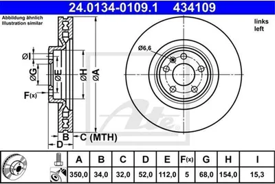 Produktbild von ATE Bremsscheibe Vorne Links für PORSCHE Macan (95B) 350,0mm 24.0134-0109.1