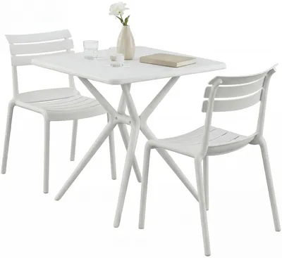 Produktbild von Gartenmöbel-Set KLARA mit 2 Stühlen - 190x72x82cm, Kunststoff, Weiß | Balkonset Gartenset Tisch mit Stühlen Bistroset Outdoor