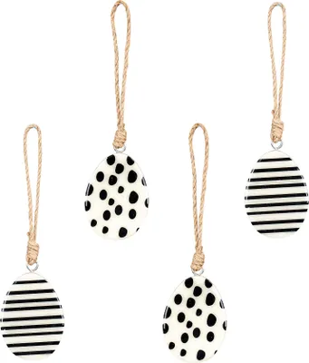 Produktbild von 4er Set Ostereier Schwarz Weiß Deko H22cm Holz Osterdeko Holzanhänger Ostern Deko Anhänger
