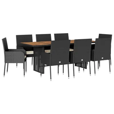 Obrázok produktu pre vidaXL 9-dielny záhradný jedálenský set s vankúšmi Black Poly Rattan