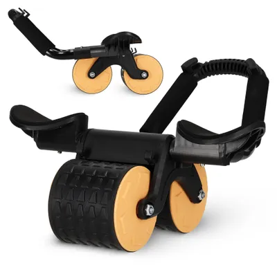 Produktbild von 4FIZJO AB Wheel Ultra Doppel-Roller, schwarz-orange, Bauch- und Core-Training, Unterarmstütz, rutschfeste Griffe, bis 150 kg