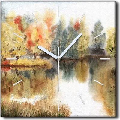 Produktbild von Coloray Uhr auf Leinwand 30x30 cm Wand Uhr Dekoration Wohnzimmer Segeltuch weiße Zeiger -Aquarelle Herbst