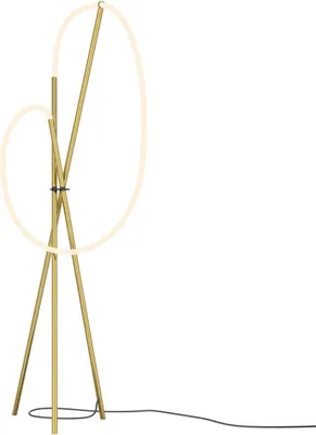 Produktbild von Stehleuchte Aluminium LED dimmbar 162 cm hoch Tripod in Messing Weiß warmweißes Licht 3000 K 2500 lm Modern