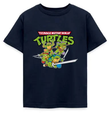 Produktbild von Spreadshirt Teenage Mutant Ninja Turtles Logo Kinder T-Shirt, 110/116 (5-6 Jahre), Navy