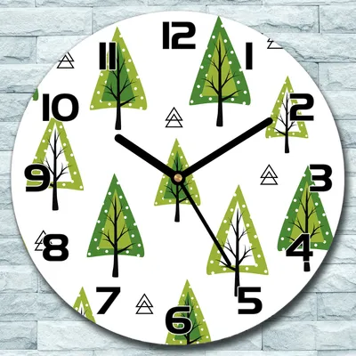 Produktbild von Wanduhr aus Glas Rund fi 30 Geometrische Bäume Quarz Deko Schlafzimmer Büro