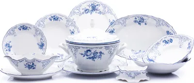 Produktbild von Tafelgeschirr, tschechisches Porzellan, Bernadotte, blaue Blumen, 25 d., Thun 1794