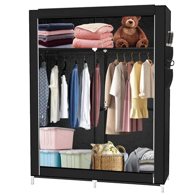 Produktbild von Stoffschrank Tragbarer Kleiderschrank mit Kleiderstangen & Ablagen 170x45x108cm Schwarz