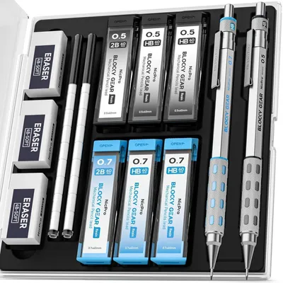 Produktbild von Druckbleistift Set Metall 2 Stück 0,5 mm & 0,7 mm mit Etui & Minen