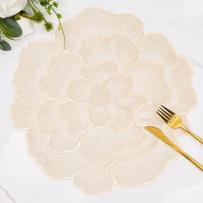Produktbild von Placemats 6er Set Gold – Platzsets Rund Ø 35 cm, PVC Tischsets mit Rosenmotiv, Hitzebeständig, Abwaschbar & Wasserdicht, Luxus Tischdeko