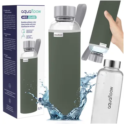 Obrázek produktu pro Aquafloow NeoGlass 700 ml skleněná láhev na vodu – zelený neoprenový obal