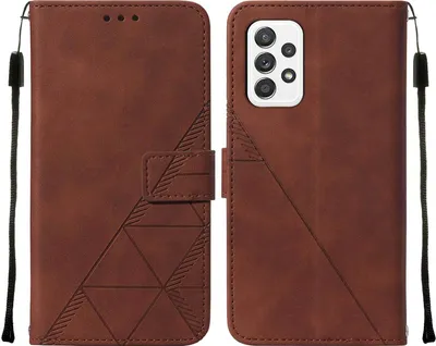 Produktbild von Galaxy A72 4G Hülle, Schlank Prägung Flip Leder Kartenfächer Schutzhülle mit Ständer für Samsung Galaxy A72 4G / 5G Braun
