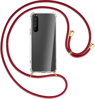 Produktbild von Handykette Backcover-Schutzhülle mit Band (Metall goldfarben) für Sony Xperia 1 II - dunkelrot