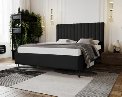 Obrázok produktu pre Čalúnená posteľ 180x200 cm Florence - manželská posteľ s lamelovým roštom a nožičkami 15 cm - zamat (čierna - Magic Velvet 2219)