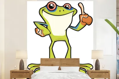 Produktbild von MuchoWow® Fototapete für Wohnzimmer oder Schlafzimmer Wandtapete Vinyl Motivtapete Frosch - Weiß - Lustig - 180x220 cm - Tapezierpapier