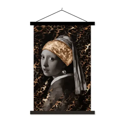 Obrázok produktu pre MuchoWow® Textilný plagát - Dievča s perlovou náušnicou - Johannes Vermeer - Zlato - 120x180cm - S čiernymi lamelami