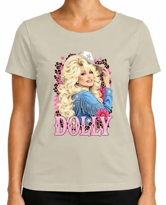 Immagine prodotto di Maglietta da donna con stampa di Dolly Parton, leggenda della musica country, con motivi western e retrò. Taglia: M