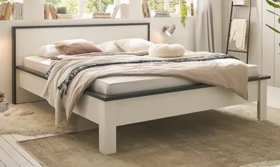 Produktbild von Bett "Stove" in weiß Pinie und anthrazit Landhaus Doppelbett 180 x 200 cm