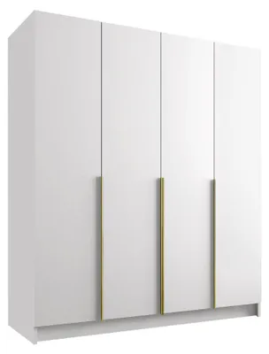 Produktbild von MIRJAN24 Kleiderschrank Santi I, Schlafzimmer, Drehtürenschrank, mit Kleiderstange, Modern, Garderobenschrank, Metallgriffe (Farbe: Weiß / Weiß + Gold)