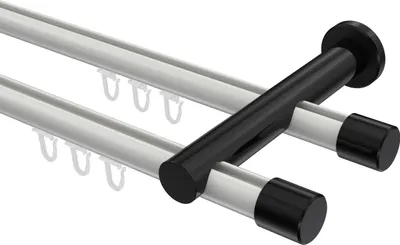 Produktbild von Interdeco Innenlaufstange / Gardinenstange mit Innenlauf Weiß / Schwarz, Typ Platon Santo (Kappe), 20 mm Ø 2-läufig, 200 cm