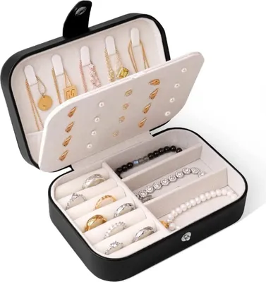 Produktbild von Schmuckkästchen Reise, Schmuckkasten klein Schmuckaufbewahrung tragbar Schmuckschatulle für Damen Mädchen, Schmuckbox Organizer ür größere Accessoires, Ringe, Ohrringe, Halsketten und Armbänder
