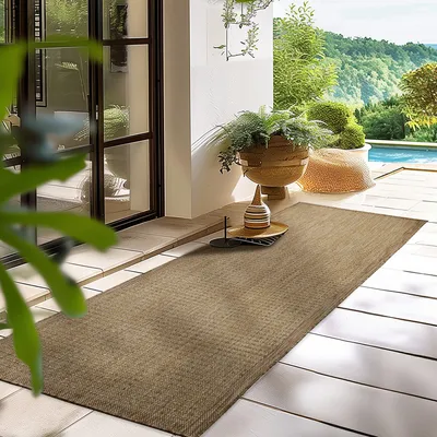 Produktbild von Homebyhome In & Outdoor Teppich Terrasse Balkon Küchenteppich Wetterfest Sisal Optik Flachgewebe Einfarbig mit Struktur, Grösse: 80x250 cm