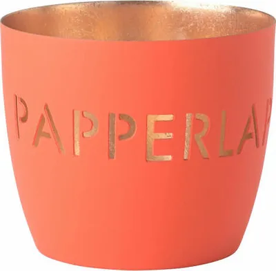 Produktbild von Gift Company Windlicht Madras Papperlapapp M, Teelichthalter, Kerzenhalter, Eisen, neon orange / Gold, H 8.5 cm, 1156804085