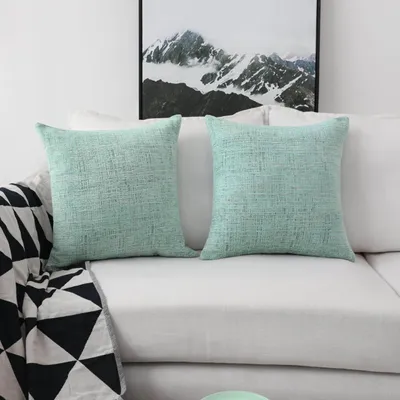 Kissenbezüge 60x60 cm, Chenille, Türkis, 2 Stück