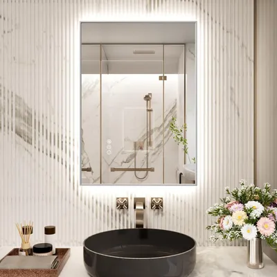 Image de Miroir de salle de bain LED, 50x70 cm, avec variateur d'intensité, 3 couleurs, fonction anti-buée, indice de protection IP44
