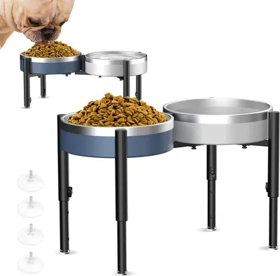Produktbild von Verstellbare Erhöhte Futterbehälterhalterung für Hunde - Doppelte Trink- und Futterschüssel