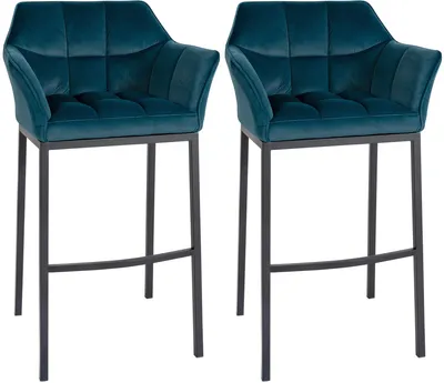 Produktbild von CLP 2er Set Barhocker Damaso Samtbezug Vierfußgestell Metall bis 240 kg belastbar grün Material Gestell Metall matt schwarz
