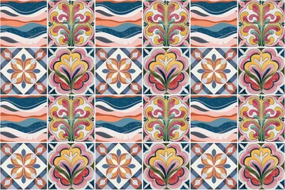 Produktbild von Fliesenaufkleber 15x15 cm – 24 Stück – Selbstklebend – Wasserfest – Pflegeleicht – Hitzebeständig – Für Küche & Bad – Blumenmotive und Wellen