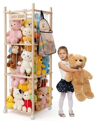 Holz-Knuffelaufbewahrung 138x41x41 cm mit Rollen