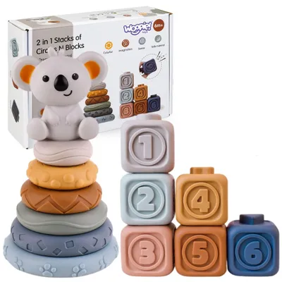 Zdjęcie produktu dla WOOPIE BABY Miękkie Gumowe Klocki Sensoryczne Zestaw 3w1 Miś