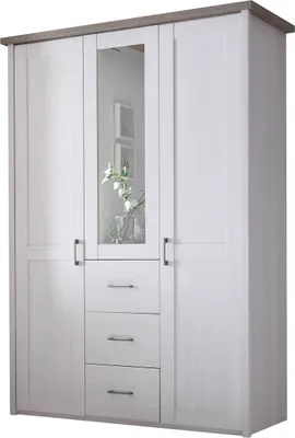 Produktbild von Kleiderschrank Luca MDF Pinie Weiß Nachbildung und Trüffel Nachbildung 3 Türen 3 Schubladen
