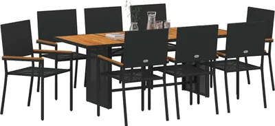 Produktbild von vidaXL Garten Essgruppe 9 pcs Schwarz Poly-Rattan