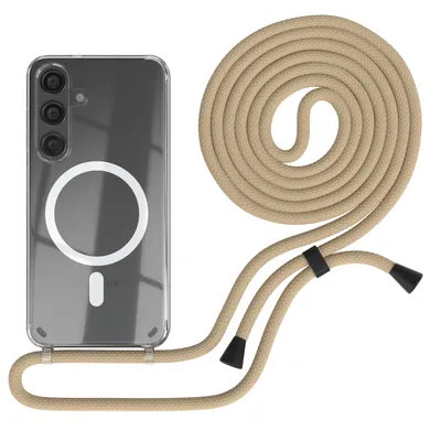 Produktbild von EAZY CASE - Handykette kompatibel mit Samsung Galaxy S24 Kette zum Umhängen Stoßfest Handyhülle für Galaxy S24 Silikon Hülle mit Band Handytasche Transparent als Fallschutz in Taupe - Clips Schwarz