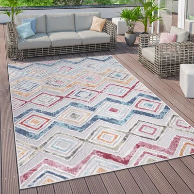 Produktbild von Outdoor Teppich Wetterfest Wohnzimmer Balkon Skandinavisch Ethno Geometrisch 3D Grösse 80x150 cm